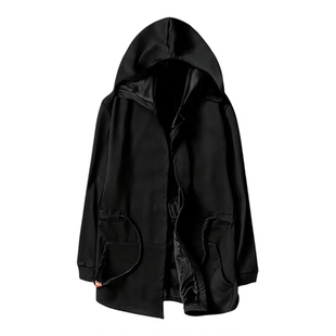 中长款刺客斗篷信条拉链风衣男秋冬季纯棉加绒保暖外套卫衣服修身