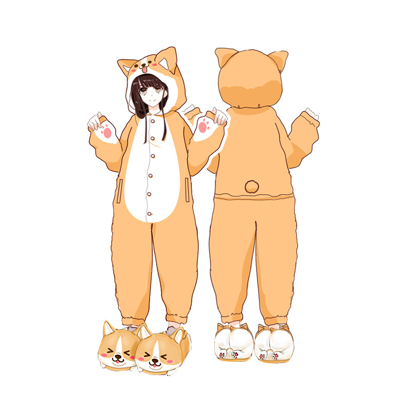 现货！宅漫 柯基法兰绒连体睡衣居家服动漫二次元衣服 软妹周