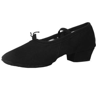 儿童舞蹈鞋女成人软底古典舞练功鞋考级教师鞋带跟黑色形体民族舞