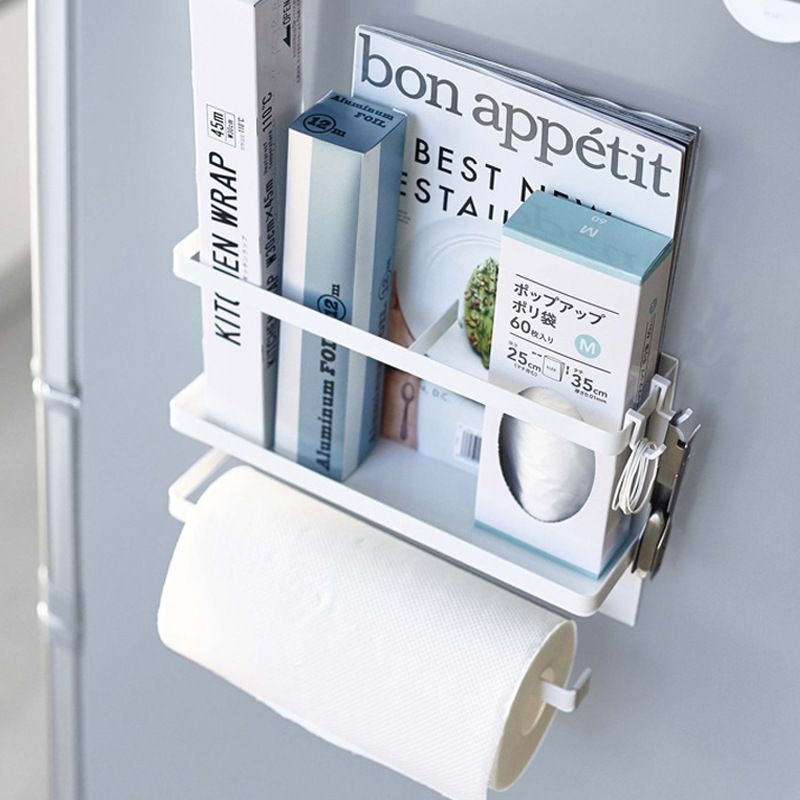 日式简约纸巾置物架磁铁冰箱置物架金属收纳加高双层厨房整理护栏