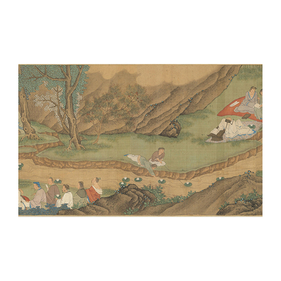 兰亭修禊图山水风景宋代美学客厅装饰画办公室背景墙贴纸自粘壁画