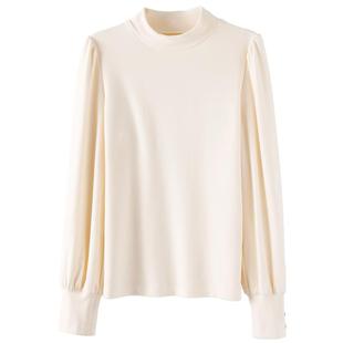 OSA欧莎德绒泡泡袖打底衫t恤女秋冬季2025年新款气质显瘦内搭上衣