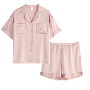 轩靓睡衣女夏季薄款冰丝短袖短裤夏款仿真丝绸简约大码家居服套装