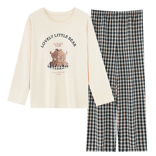 浪莎100%纯棉睡衣女款2026新款春秋季长袖卡通可爱全棉家居服套装