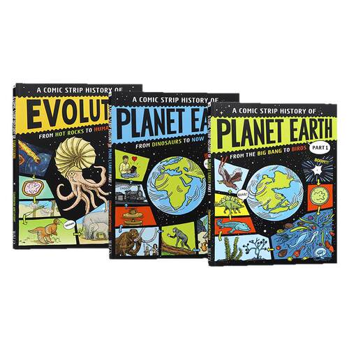 科普漫画历史篇3册 英文原版绘本 A Comic Strip History of Planet Earth Part/Evolution 地球漫画史 从大爆炸到鸟类 恐龙到现代