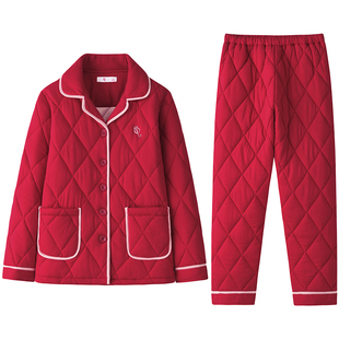 睡衣女士秋冬季冬款加厚纯棉本命年红色保暖家居服套装夹棉加棉袄