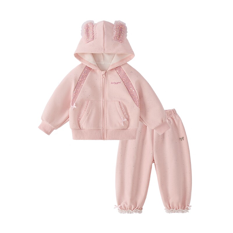 jellybaby女童套装2026秋季新款儿童连帽外套宝宝裤子小童两件套