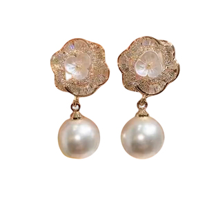 花团锦簇微镶锆石珍珠耳钉轻奢高级感流行耳坠小众设计感时尚耳饰