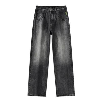 美式高街痞帅垂坠感灰黑色牛仔裤