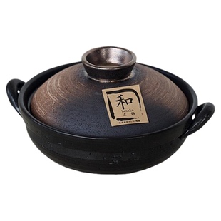 日本万古烧金彩粗陶土锅耐高温干烧不裂煲仔饭锅燃气浅口炖菜砂锅