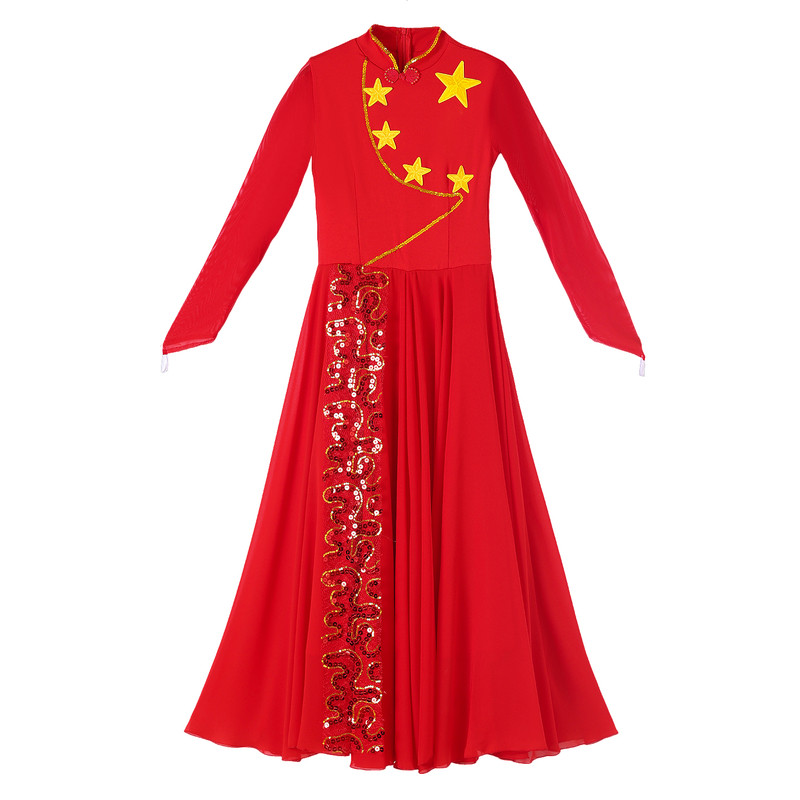 开场舞大摆裙演出服女红色我和我的祖国歌伴舞长裙飘逸舞蹈服装新