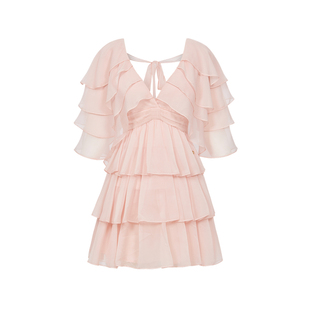 Sheer Luck Levette 法式设计感多层次雪纺V领收腰轻盈飘逸连衣裙