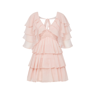 V领收腰轻盈飘逸连衣裙