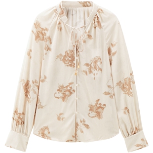 太平鸟女装秋季时尚休闲立领系带上衣女衬衫A1CDE3245