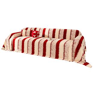 秋冬沙发垫条纹轻奢高级感红色防滑2024新款直排沙发全盖布靠背巾