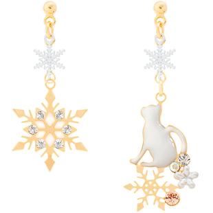 【自营】OSEWAYA猫咪树脂耳夹雪花耳钉不对称耳环圣诞礼物玫瑰金