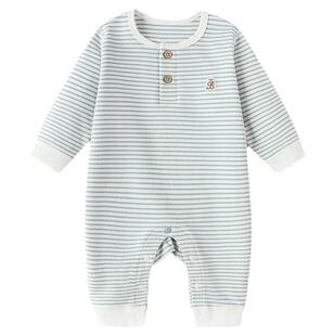 babylove婴儿连体衣春秋季纯棉哈衣爬服婴幼儿条纹简约时尚外出服