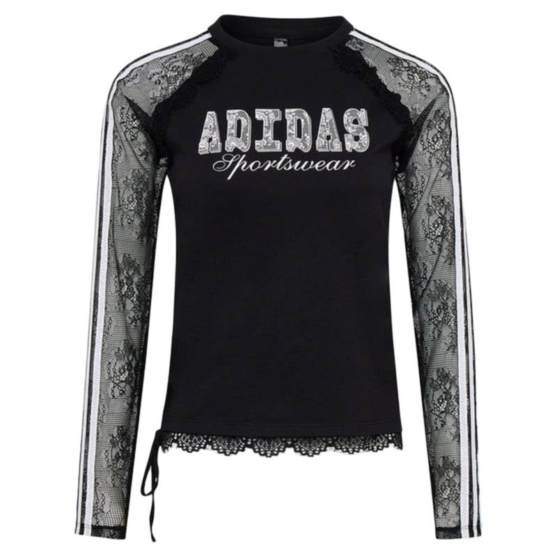adidas阿迪达斯长袖T恤女蕾丝边休闲透气运动套头衫LE8842 LE7040