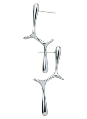 白矮星灰水花长圆耳环925银