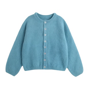 Even Vintage|高比例动物毛 唯美湖蓝色日常秋冬时髦针织开衫外套