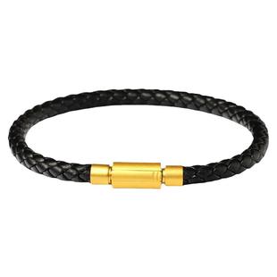 按扣粗4-5毫黑皮绳手链串饕餮转运珠替换绳串黄金手绳成品送隔圈