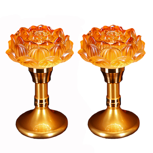 七彩琉璃莲花灯一对 供奉菩萨佛灯LED插电长明灯家用神台观音灯