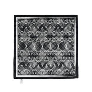 HODGETUNG黑灰撞色复古格纹印花缎面雪纺丝巾方巾抹胸手帕