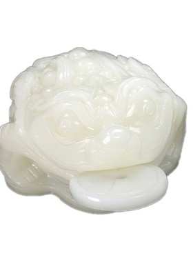 天然白玉三脚蟾蜍金蟾玄关客厅办公室风水摆件开业乔迁新居礼品