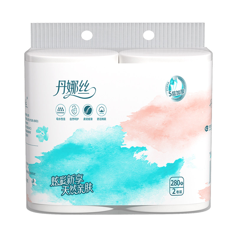 丹娜丝卷筒纸280g两卷装家用加厚无芯卫生间专用实惠装手纸卫生纸