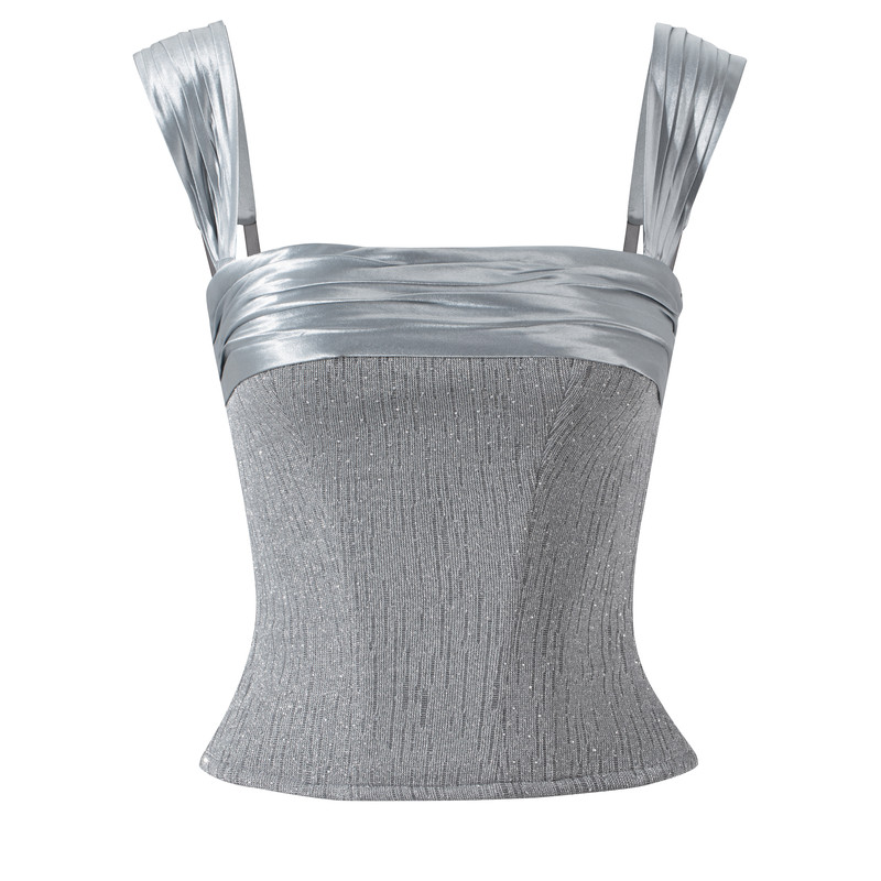 CORSELET星空银河轻礼服鱼骨胸衣缎面立体高定手工褶闪钻吊带上衣