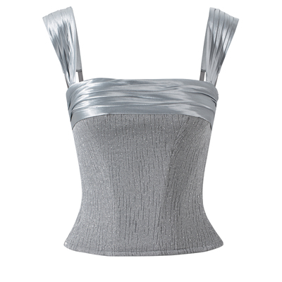 CORSELET星空银河轻礼服鱼骨胸衣缎面立体高定手工褶闪钻吊带上衣