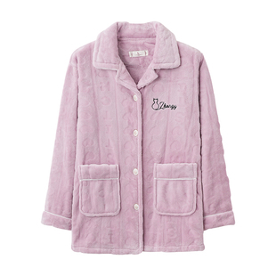 女士单件上衣秋冬季珊瑚绒保暖睡衣妈妈加厚法兰绒老人婆婆家居服