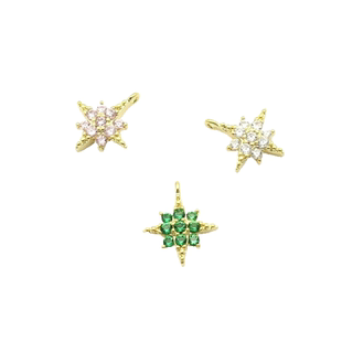 孔记 铜镀金锆石镶嵌 小星星 六芒星 八角形吊坠挂件 DIY材料配件