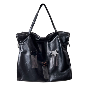 BINGBONG|原创 午夜流星 大容量斜挎托特包黑色通勤单肩流苏大包