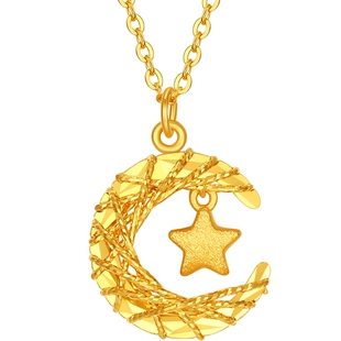 潮宏基星月相伴足金项链5G黄金锁骨链颈饰爆闪吊坠结婚情人节计价