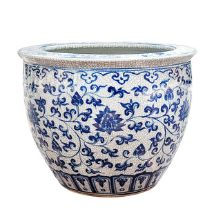 景德镇陶瓷器裂纹釉手绘青花瓷鱼缸中国风睡莲荷花书画缸锦鲤家用