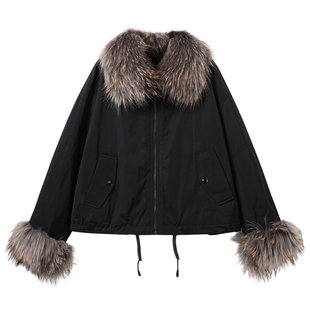 西町村屋轻奢外套女2025冬新款兔毛内里加貉子毛领上衣XXAD10682