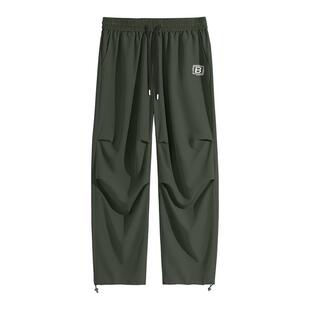 班尼路军绿色伞兵裤子男款春季冰丝凉感休闲裤男士徒步速干长裤A