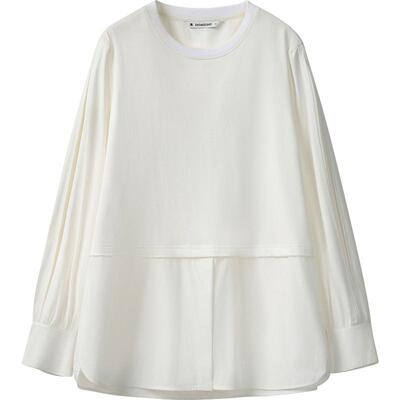 播商场同款拼接设计淡人T恤女24春秋圆领休闲宽松上衣BDR3YD1764