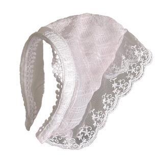 发箍头巾三角巾大头围女田园风野餐夏季海边白色蕾丝方巾头饰法式