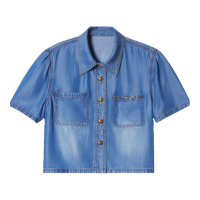 【天丝】诗篇专选环保100%莱赛尔凉感学院短袖丹宁牛仔衬衫夏