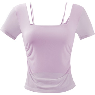 2026新款瑜伽服上衣女夏绝美普拉提训练运动套装健身衣短袖带胸垫