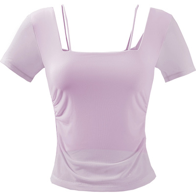 EPIH气质仙气瑜伽服短袖带胸垫