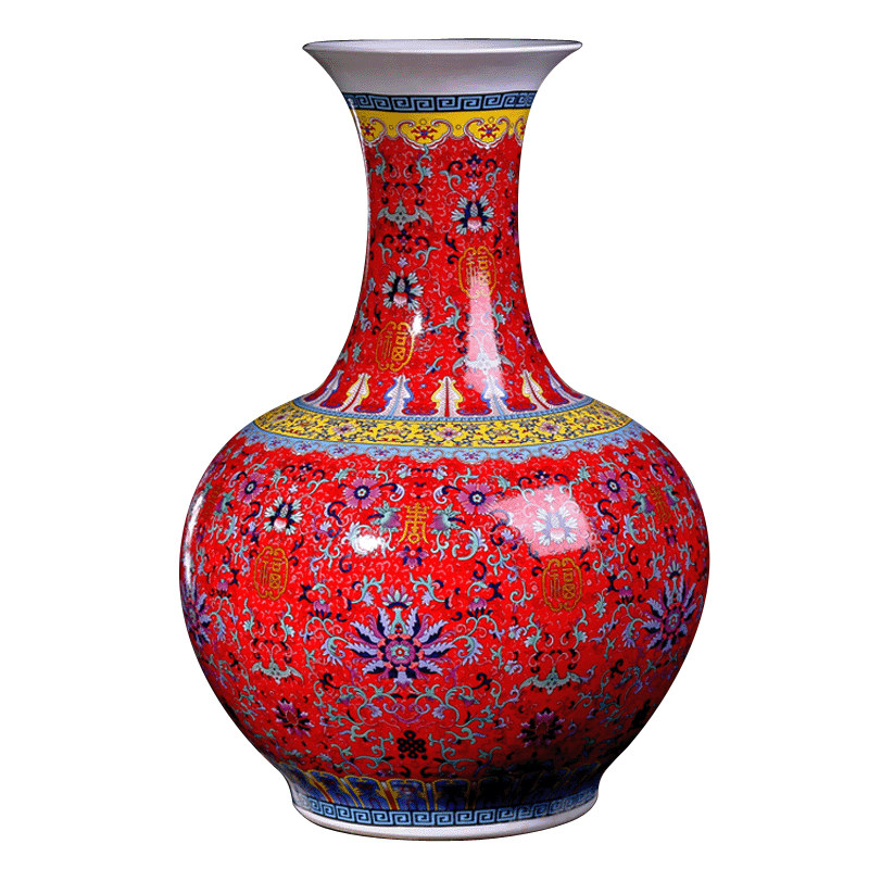 景德镇陶瓷器现代中式客厅装饰品珐琅彩落地大花瓶花插电视柜摆件