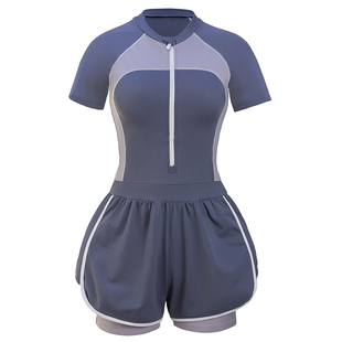 连体大码泳衣女胖mm200斤游泳馆专用竞速平角防走光保守游泳衣