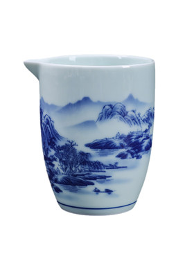 德化青瓷釉下彩山水公道杯分茶器功夫茶具陶瓷配件茶海匀杯倒茶杯