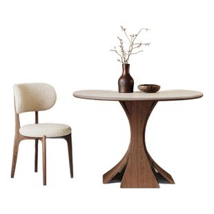 奥古斯特窈窕圆桌1米小户型家用圆形洽谈桌中古纯白岩板实木餐桌