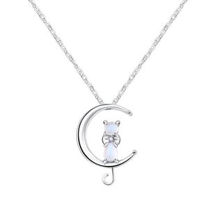 月亮猫咪项链999纯银月光石轻奢高级感2026年新款生日礼物送女友