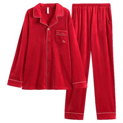 芬腾情侣睡衣海岛绒秋冬抗静电套装红色结婚本命年男女家居服冬季