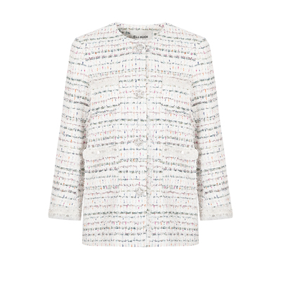 ELLIGIOI长外套花边衬衫牛仔裤